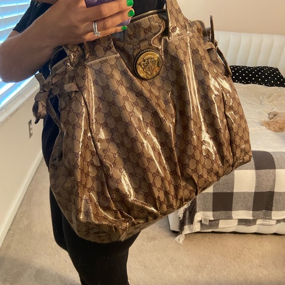 Gucci Top Handle Hysteria Bag Crystal Coated Large Beige Patent Gg Canvas Tote - Picture 4 of 12
